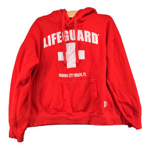 Lifeguard Men's Graphic Hoodie Panama City Beach FL Red Large Kangaroo Pocket